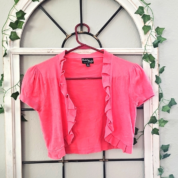 Rachel Rachel Tops - Pink Ruffled Cardigan by Rachel Rachel